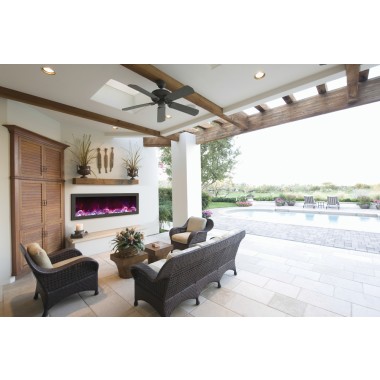 Amantii Panorama Slim Full View Smart Electric  - 50" Indoor /Outdoor WiFi Enabled Fireplace, featuring a MultiFunction Remote, Multi Speed Flame Motor, Glass Media & a Black Trim 