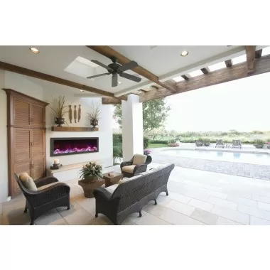 Amantii Panorama Slim Full View Smart Electric  - 50" Indoor /Outdoor WiFi Enabled Fireplace, featuring a MultiFunction Remote, Multi Speed Flame Motor, Glass Media & a Black Trim 