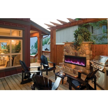 Amantii Panorama Slim Full View Smart Electric  - 60" Indoor /Outdoor WiFi Enabled Fireplace, featuring a MultiFunction Remote, Multi Speed Flame Motor, Glass Media & a Black Trim 