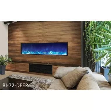 Amantii Panorama Deep Full View Smart Electric  - 72" Indoor /Outdoor WiFi Enabled Fireplace, featuring a MultiFunction Remote, Multi Speed Flame Motor, Glass Media & a Black Trim 