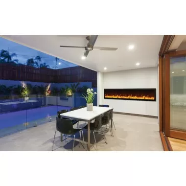 Amantii Panorama Deep Full View Smart Electric  - 88" Indoor /Outdoor WiFi Enabled Fireplace, featuring a MultiFunction Remote, Multi Speed Flame Motor, Glass Media & a Black Trim 