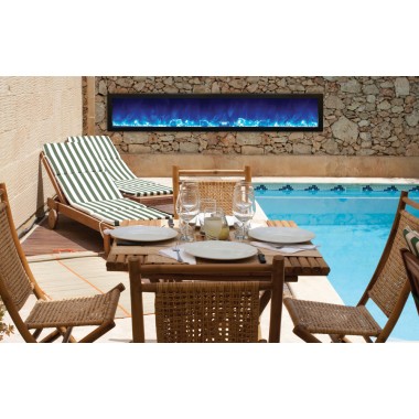 Amantii Panorama Slim Full View Smart Electric  - 88" Indoor /Outdoor WiFi Enabled Fireplace, featuring a MultiFunction Remote, Multi Speed Flame Motor, Glass Media & a Black Trim 