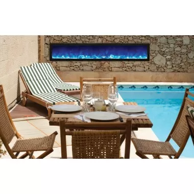 Amantii Panorama Slim Full View Smart Electric  - 88" Indoor /Outdoor WiFi Enabled Fireplace, featuring a MultiFunction Remote, Multi Speed Flame Motor, Glass Media & a Black Trim 