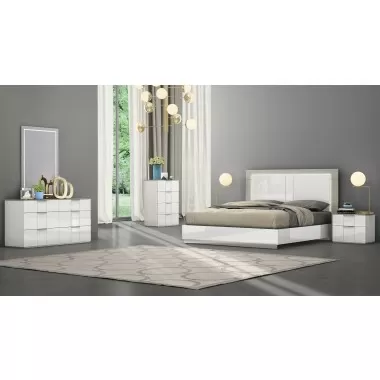 Whiteline Modern Living Daisy Bed King In High Gloss White Frame and Matte Taupe Lacquer Headboard - Lifestyle