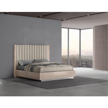Whiteline Modern Living Waves Bed King In High Gloss Beige Angley Frame And Stainless Steel Legs - Lifestyle