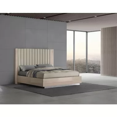Whiteline Modern Living Waves Bed King In High Gloss Beige Angley Frame And Stainless Steel Legs - Lifestyle