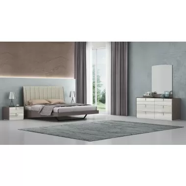 Whiteline Modern Living Berlin Bed King In High Gloss Chestnut Grey - Liefstyle