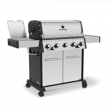 Broil King Baron S 590 PRO IR Grill - Angled and Open Tray