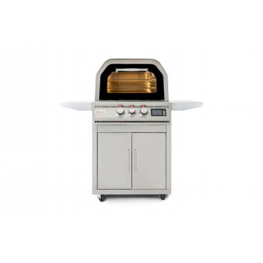Blaze Grills 26-Inch Propane Gas Outdoor Pizza Oven With Rotisserie - Front and Lit