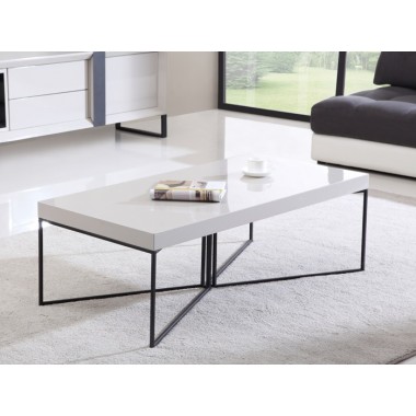 B-Modern Mixer Coffee Table with Black Steel Legs in White Lacquer and Cream Lacquer or Light Walnut Veneer