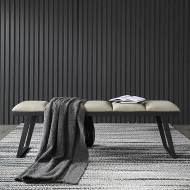 Ethan Bench Light Grey Faux Leather Bench - Lifestyle 