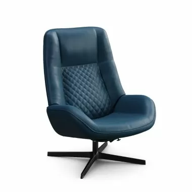 Kebe Bordeaux Chair With Footrest in Blue Bull Leather