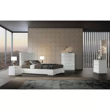 Whiteline Modern Living Anna Bed Queen With Squares Design in Headboard In High Gloss White - Lifestyle