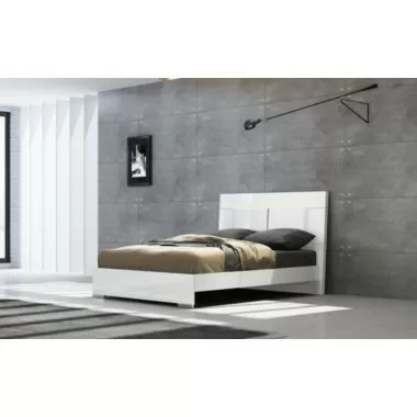 Whiteline Modern Living Kimberly Bed Queen High Gloss White with Led Light And Stainless Steel Legs - Lifestyle