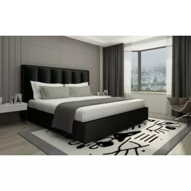 Whiteline Modern Living Velvet Bed Queen in Black Upholstered Headboard - Lifestyle