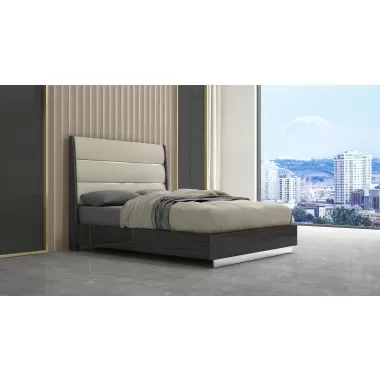 Whiteline Modern Living Pino Bed Queen In High Gloss Dark Grey Angley And Stainless Steel Legs - Lifestyle