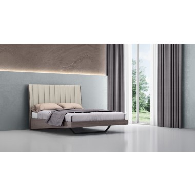 Whiteline Modern Living Berlin Bed Queen In High Gloss Chestnut Grey And Black Metal Base - Lifetyle Close-up