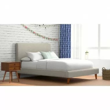 Britney Standard King Upholstered Platform Bed in Light Grey Linen - Lifestyle