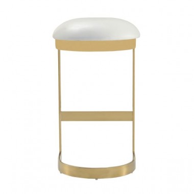 Manhattan Comfort Aura 28.54 in. White and Polished Brass Stainless Steel Bar Stool Front