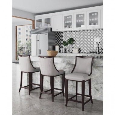 Manhattan Comfort Emperor Faux Leather Barstool in Light Grey Set