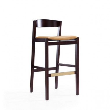 Manhattan Comfort Klismos 40.75 in. Camel and Dark Walnut Beech Wood Barstool 