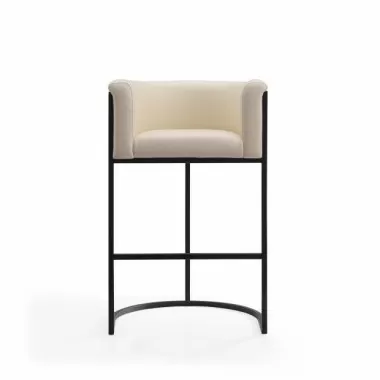Manhattan Comfort Cosmopolitan 37.8 in. Cream and Black Metal Barstool Front 