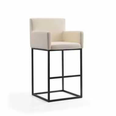 Manhattan Comfort Ambassador 42 in. Cream and Black Metal Barstool Front Angle