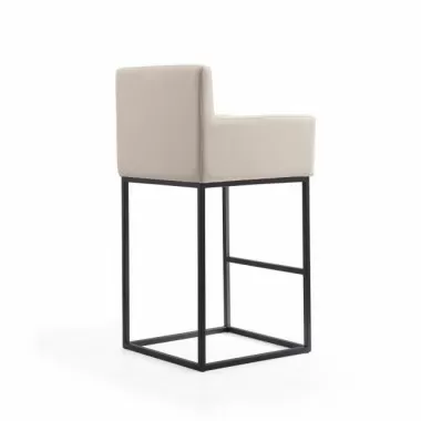 Manhattan Comfort Ambassador 42 in. Cream and Black Metal Barstool 