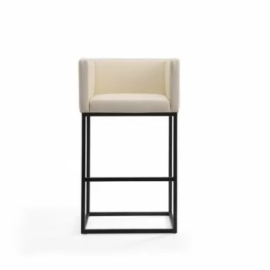 Manhattan Comfort Embassy 38 in. Cream and Black Metal Barstool Front