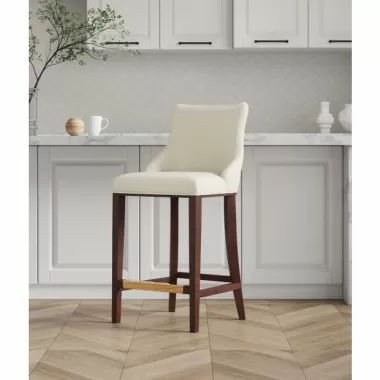 Manhattan Comfort Modern Shubert Barstool Upholstered Leatherette with Beech Wood Legs Ivory