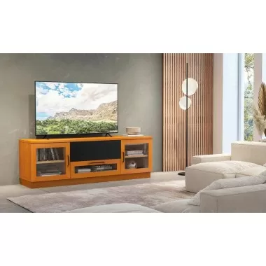 Furnitech 70" Contemporary TV Stand Media Console for Flat Screen and Audio Video Installations in a Light Cherry Finish - Lifestyle