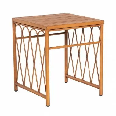 Woodard Cane Side Table with Slatted Top - Angled