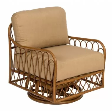 Woodard Cane Swivel Rocking Lounge Chair - Angled