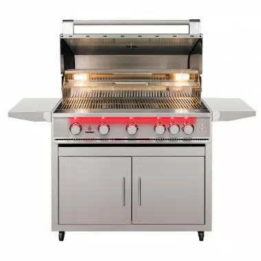 TrueFlame Deluxe Cart With Fold-Down Side Shelves - KD (Fits TF40/TFE40) - Grill Open