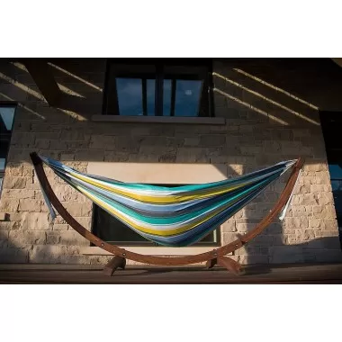 Double Cotton Hammock with Solid Pine Arc Stand - Cayo Reef
