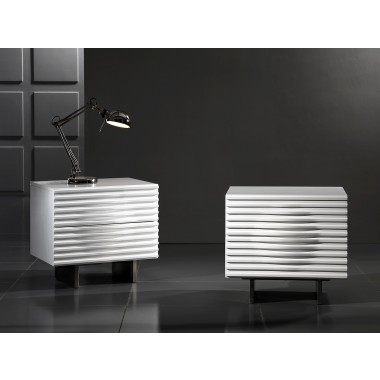 Moon Nightstand In High Gloss White Lacquer With Brushed Stainless Steel - Lifestyle 2