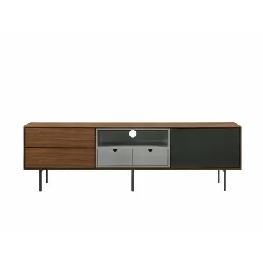 Casabianca CALICO Entertainment Center In Walnut Wood Veneer With Gray Matte Painted Accents - Front