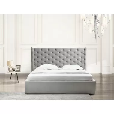 Casabianca Home Parker King Size Bed In Gray Velvet Fabric Tufted Headboard With Storage - Lifestyle
