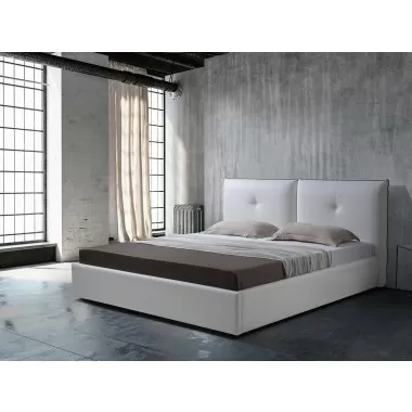 Casabianca Home ARIA King Size Bed In White Pu-leather With Taupe Pu Piping And Storage - Angled Lifestyle