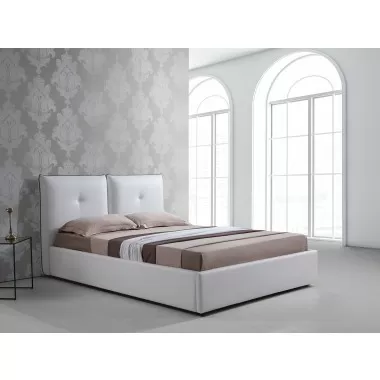 Casabianca ARIA Queen Size Bed In White Pu-leather With Taupe Pu Piping And Storage - Lifestyle