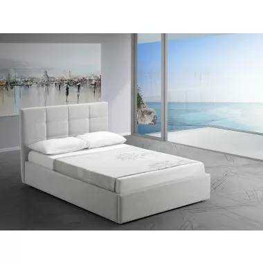 Casabianca MARIO Full Size Bed In Light Gray Fabric Tufted Headboard With Storage - Lifestyle