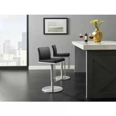 Casabianca VENETIAN Bar Stool In Black With Brushed Stainless Steel Base - Lifestyle