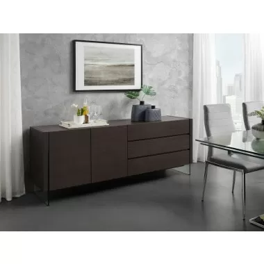 Casabianca Il Vetro Buffet-server In Dark Gray Oak Veneer With Clear Glass - Lifestyle