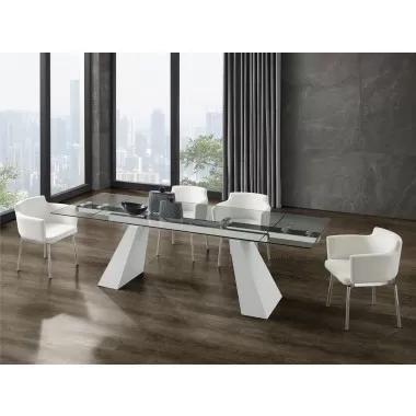 Casabianca COMO Dining Table In Clear Tempered Glass With White Painted Base - Lifestyle