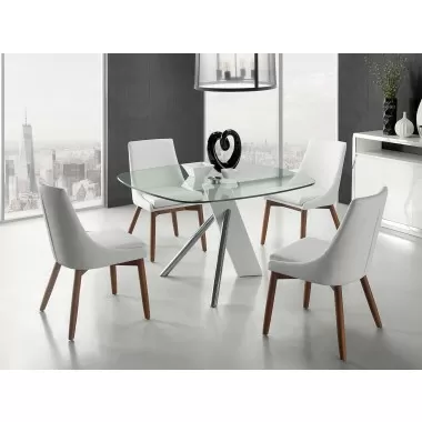 Casabianca CREEK Dining Chair In White Pu-leather With Walnut Veneer Base - Lifestyle