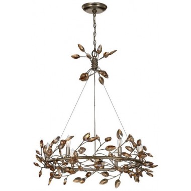 ZEEV Lighting Misthaven Chandelier -  Silver Leaf with and Antique Gold Paint and Champagne crystals