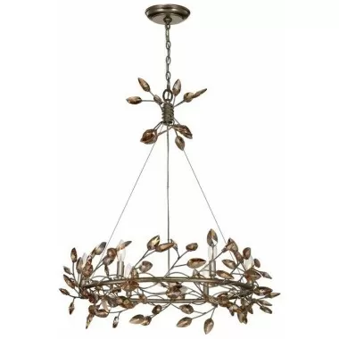 ZEEV Lighting Misthaven Chandelier -  Silver Leaf with and Antique Gold Paint and Champagne crystals