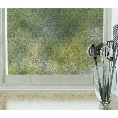 Odhams Press Crazy Paisley Black Frosted Non-Adhesive Decorative Window Film - Privacy Cling Film