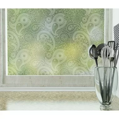Odhams Press Crazy Paisley White Frosted Non-Adhesive Decorative Window Film - Privacy Cling Film