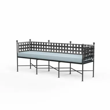 Provence Garden Bench in Canvas Skyline w/ Self Welt - Front Side Angle